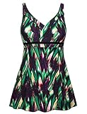Septangle Plus Size Bathing Suits High Waisted One Piece Swimsuit Women Plus Size Long Torso Tummy Control Swimwear, Green US 18