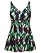 Septangle Women's Plus Size Swimdress Retro Floral Print One Piece Swimsuit (Green,US 18)