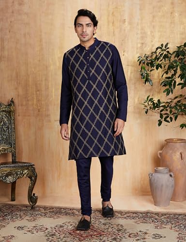 Image of Amazon Brand - Symbol Men Festive Long Regular Fit Kurta & Pyjama Set (2Pcs)