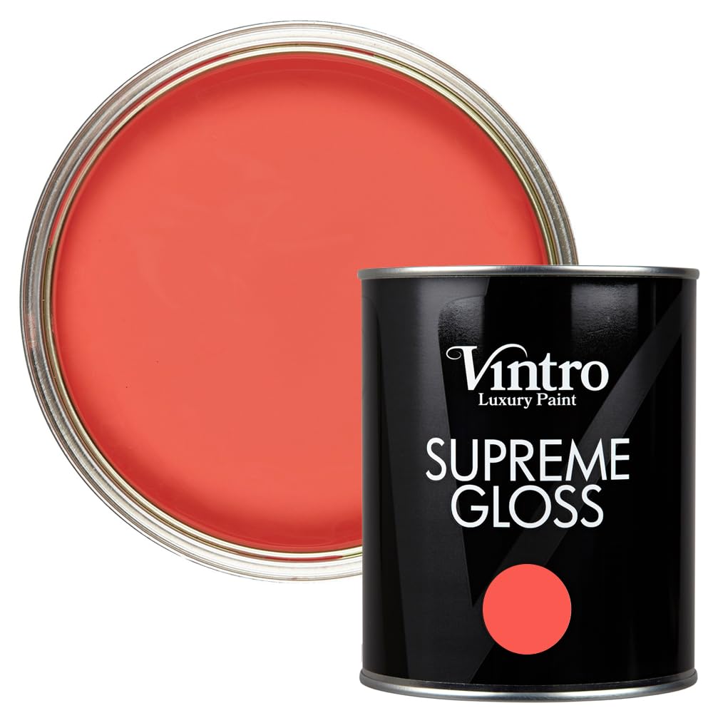 Vintro Paint | Gloss Paint | for Walls | Wood | Trim | Gloss Furniture Paint | Interior & Exterior Use. 1 Litre (Red - Medusa) — image 1
