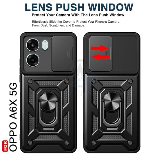 Image of AIBEX Back Cover Compatible for Oppo A6S 5G / Oppo K14X 5G / Oppo A6X 5G | D10 Tough Armor Case | Sliding Camera Shield | 360 Protection | Kickstand Ring Holder | Military-Grade Bumper Case - Black