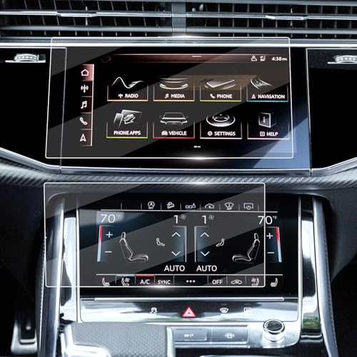 KIMCARLEY 2PCS Screen Protector for 2020-2025 Audi Q7 Q8 10.1-Inch Upper & 8.6-Inch Lower Screen, [9H Hardness Anti-scratch & No Glare], Tempered Glass Screen Cover for Audi Q7 Q8 Accessories