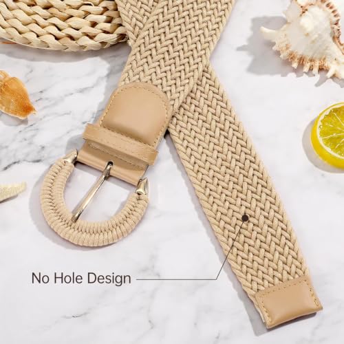 Image of SANSTHS Women Wide Woven Belt for Dresses Fashion Rattan Braided Waist Belt Straw Raffia Boho Belt for Jeans