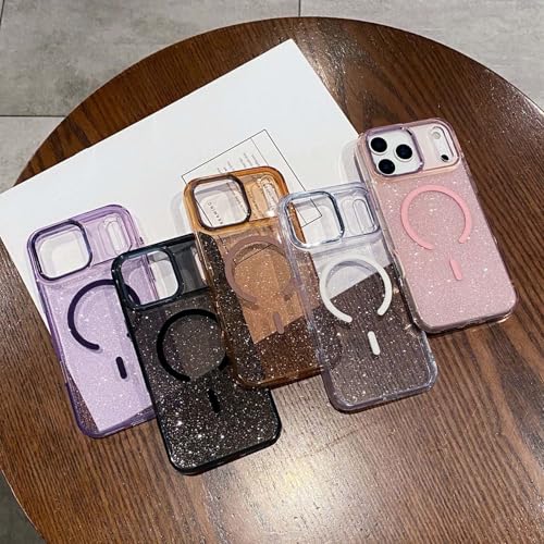 Coque iPhone 17 Pro Max violette rigide évitant les rayures grâce au silicone pailleté