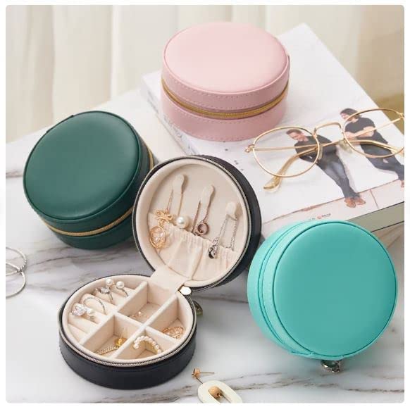 NGEL Mini Round Jewelry Box | Portable Travel Jewelry Case for Rings, Earring, Necklaces, Bracelet | Jewelry Organizer Box For Girls & Women (Multicolor) (Pack Of 1) (Mini Jewellery Box)