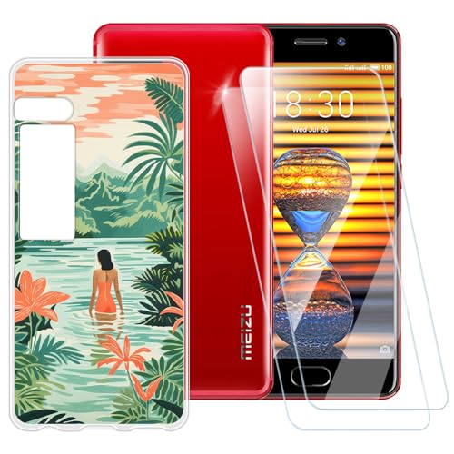 ESACMOT Funda de natación para mujer compatible con Meizu Pro 7 + [2 unidades] Protector de pantalla de vidrio templado, funda a prueba de golpes para Meizu Pro 7 (5.2 pulgadas)