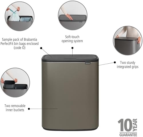 Vista 96 de Brabantia Bo - Cubo de basura – 1 cubo interior de 9.5 galones (acero mate FPP) cubo de basura para residuos/reciclaje, compartimento extraíble +