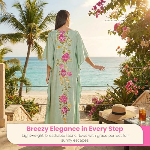 Image of Oussum Women Kaftan Plus Size Polyester Summer Lightweight Caftan Swimsuit Cover Ups Maxi African Mumu Lounge House Dress