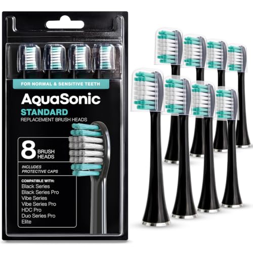 AquaSonic Genuine Standard Replacement Brush Heads, Black, 8 Pack