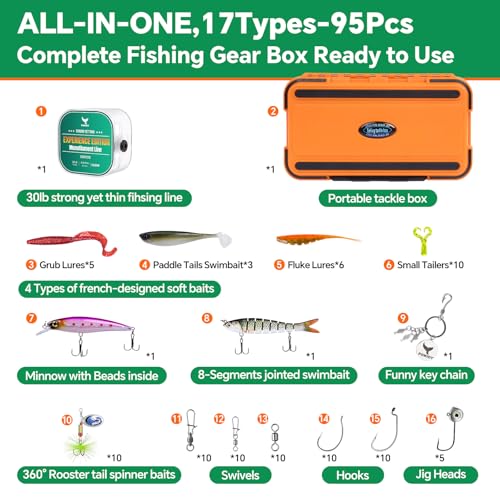 Image of Fishing Lures Kit for Men Women, Soft Bait Tackle Box Set in Red Gift Box, Complete Fishing Gear with Pendant Keychain, for Freshwater Bass Trout Saltwater