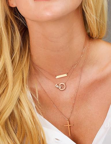 Dainty Necklace Bracelet Earrings Set for Women Gold Silver Rose Gold Diamond Interlocking Circle Jewelry Set for Sister Mom Gift2