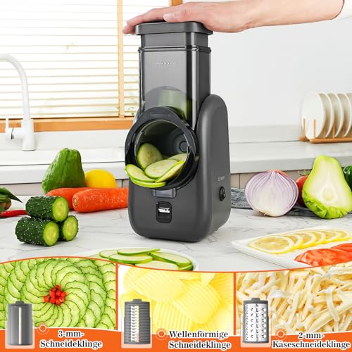Electric Cheese Grater,Electric Salad Maker,Multi Grater, Fruit Cutter, Automatic Vegetable Chopper Slicer,Food Processor,for Cheese, Cucumber, Carrot,Black - Image 4