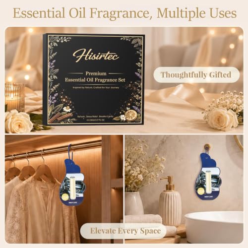 Image of Hanging Car Air Freshener Adjustable Fragrance Control Gift Bundle 4Pack | Liquid Oil Diffuser Customize Scent Intensity Black Ice New Car Summer Linen Wild Bluebell For Car Home & Office