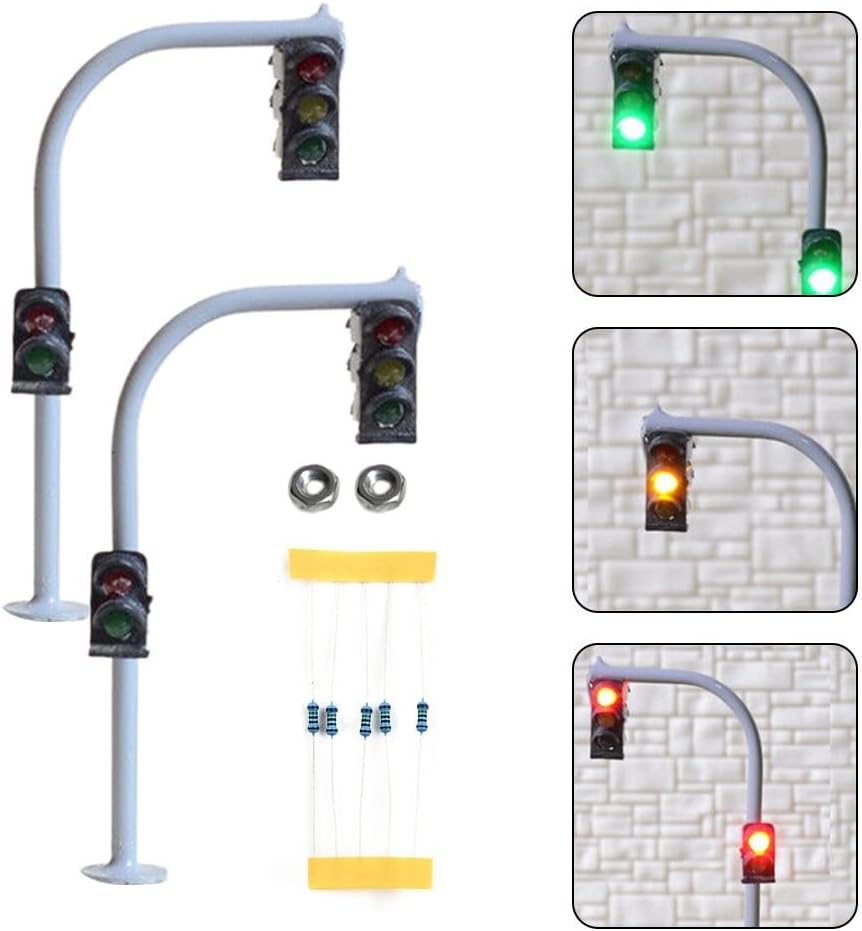 2PCS Model Railroad Train Signals, 3-Lights Block Signal HO Scale Green-Yellow-Red Traffic Lights For Train Layout