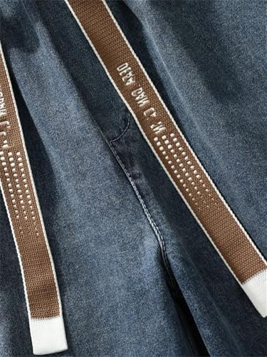 Men's Straight Jeans Multi-Pockets Wide Leg Denim Cargo Pants Lightweight Trousers3