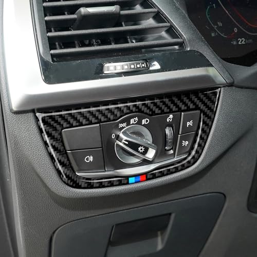 Image of Car Headlight Switch Trim Decal Carbon Fiber Sticker Cover fits for BMW X3 G01 X4 G02 2018 2019 2020 2021 2022 2023 2024 Interior Accessories