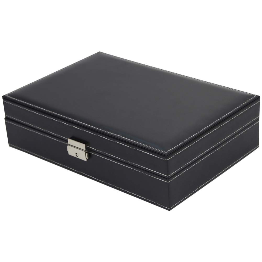 2 "Una 8 rejillas+3 rejillas mixtas de almacenamiento de cuero PU cajas de reloj organizador caja de lujo joyería anillo exhibición reloj caso negro