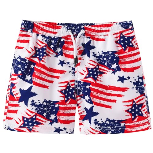 ECGK Boys Swim Trunks Toddler Swim Shorts Little Boys Bathing Suit Swimsuit American Flag 3-4T
