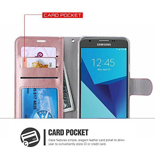 Eraglow Galaxy J7 V 2017 / J7 Perx / J7 Sky Pro / J7 Prime/Galaxy Halo Case Luxury Pu Leather Wallet Flip Protective Case Cover With Card Slots And Stand For Samsung Galaxy J7 2017 (Rose Gold) #TOP2