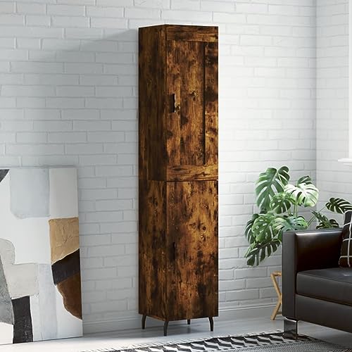 Ordellia Moderno armario de madera de roble ahumado 34,5 x 34 x 180 cm, armario de madera con puertas, espacio de almacenamiento versátil para salón y cocina