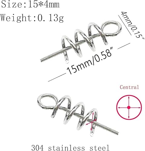 Miniatura 3 de OMYZERO 0.591 in1.024 in1.299 in1.654 in Señuelo suave Cebo de resorte Twist Lock Pesca al aire libre Gancho centrado Pin para señuelo suave cebo