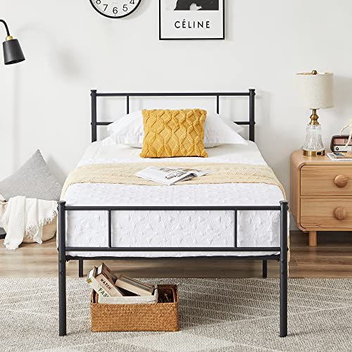 Vecelo Twin Size Platform Bed Frame With Headboard And Footboard, 12'' Under-Bed Storage & Strong Metal Slats Support, No Box Spring Needed #TOP2