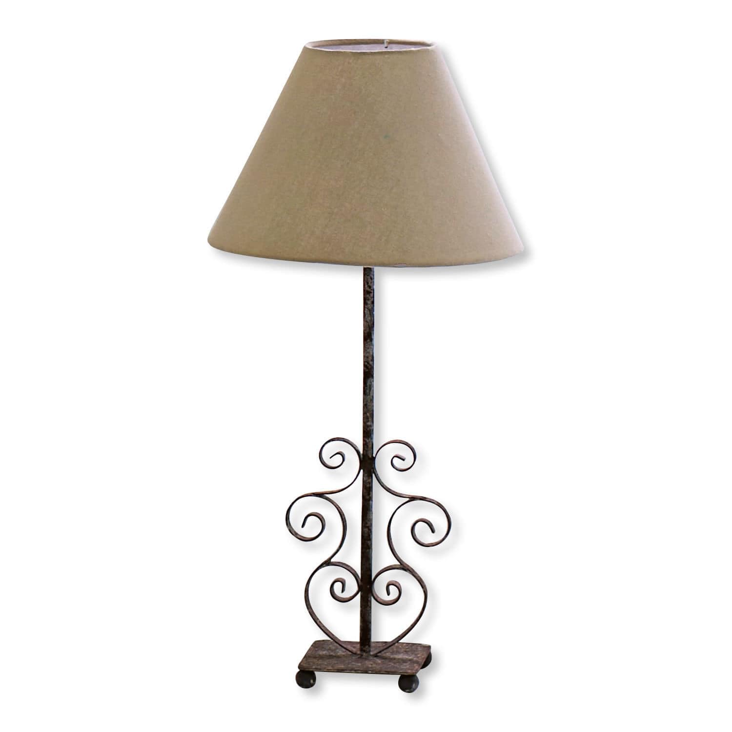 LOBERON Clamart Lampe à poser - Style vintage charmant avec finition antique - Pied ornemental en métal, lin/marron vieilli