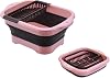 11L（2.91 Gallon） Collapsible Dish Basin with Drain Plug, Space Saving Outdoor Multiuse Foldable Sink Tub, Dishpan, Portable Kitchen Storage Tray for Vegetable Washing, Camping, RV Pink