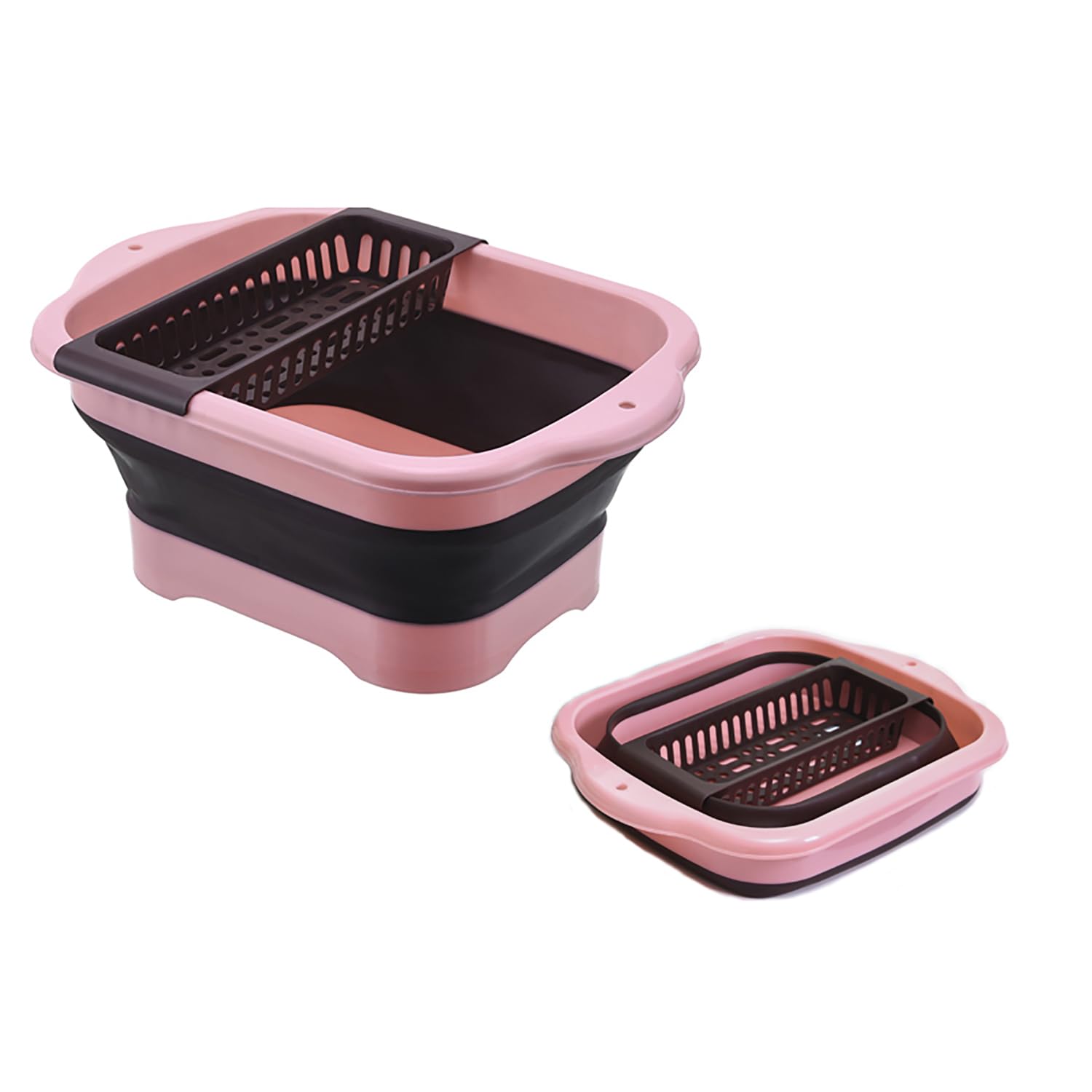 WMKJDS 11L（2.91 Gallon） Collapsible Dish Basin with Drain Plug, Space Saving Outdoor Multiuse Foldable Sink Tub, Dishpan, Portable Kitchen Storage Tray for Vegetable Washing, Camping, RV (Pink)