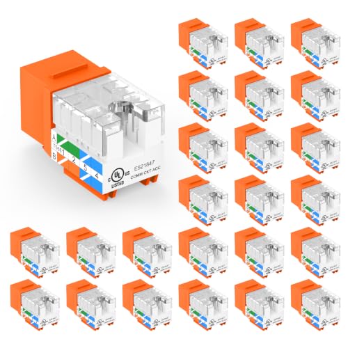 VCE UL Listed Cat6 Keystone Jacks 10Gbps 25-Pack, Orange