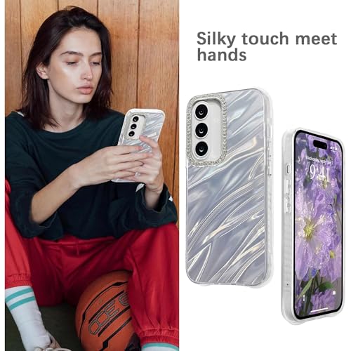 Image of Elzzi Compatible with Samsung Galaxy S26 | Marble Glossy Hard PC Samsung Galaxy S26 Back Cover with Diamond Camera Protector | Ultra Stylish Shockproof Back Cover Case for Girls Women-Sky