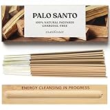 Palo Santo Incense Sticks 100% Natural, Charcoal-Free, Clean, Non-Toxic - Energy Cleansing, Negativity Protection, New Home Spiritual Smudging Incenses - 30 Sticks with Engraved Wooden Holder