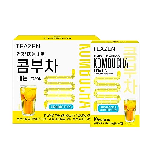TEAZEN Kombucha Lemon Flavor Variety Pack 40 Sticks, Lemon Drink Mix 10 Counts & 30 Counts