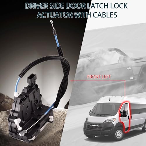 Image of Front Left Driver Side Door Latch Lock Actuator with Cables 68232439AA 68232439AB Compatible for RAM ProMaster Cargo Van 1500 2500 3500 2014 2015 2016 2017 2018 Door Parts