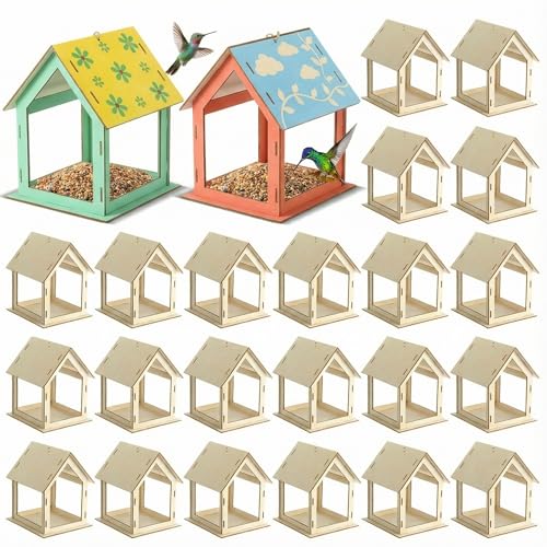 DoubleFill 24 Pcs Wooden Bird Feeder Kits for Kids Outdoor