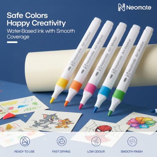 Image of Neomate 24 Pcs Single-Tip Acrylic Markers Set | Non-Toxic Art Supplies for Kids & Adults | Waterproof, Quick Dry | For Rock Painting, Canvas, Wood, Ceramic, Glass & DIY Crafts
