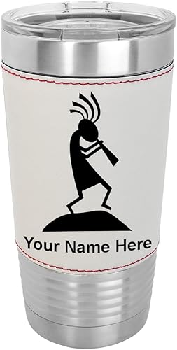 Miniatura 9 de LaserGram Kokopelli - Vaso aislado al vacío de 20 onzas grabado personalizado incluido piel sintética gris