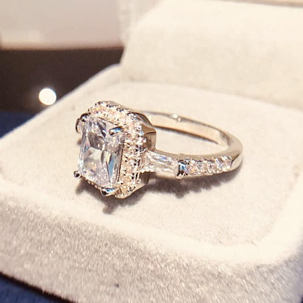 WDIYIEETN Fashion Jewelry 925 Sterling Silver Shiny Princess Square Cut CZ Crystal Diamond Wedding Ring for Women (6) - Image 3