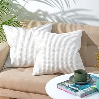 PHF 100% Cotton Waffle Weave Throw Pillow Cover, 45 x 45cm, No Insert, 2 Pack Square Pillowcases Shell, Elegant Home Decorative Throw Pillow Covers for Bed Couch Sofa, White