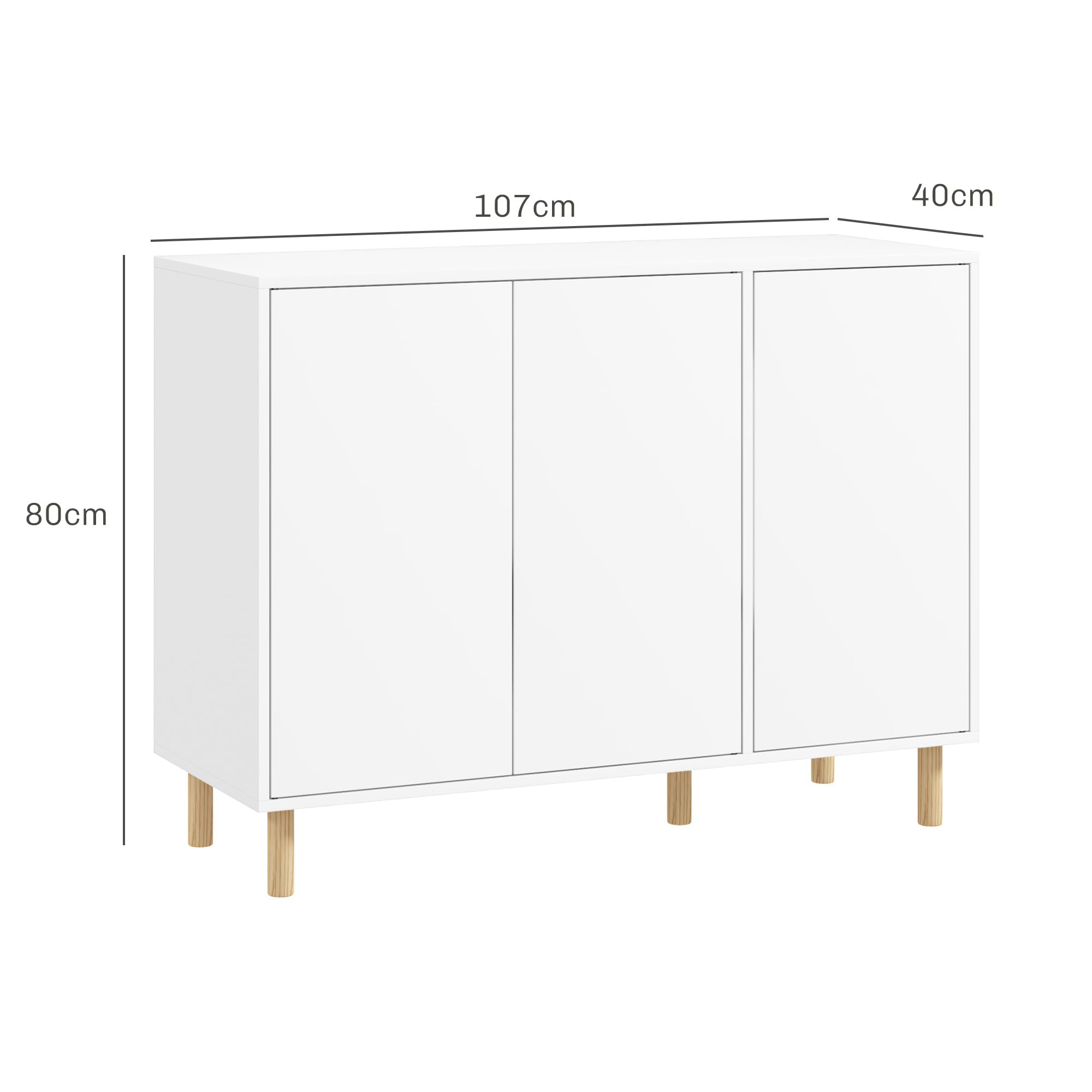 HOMCOM Credenza Moderna con 2 Armadietti a 3 Ripiani, Mobile Multiuso in Legno, 107x40x80 cm, Bianco