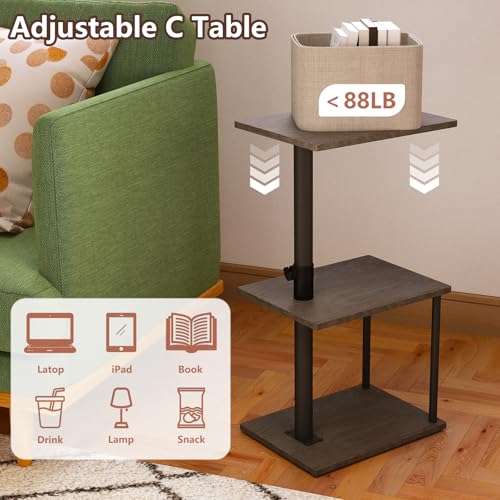 Image of Faesun Swivel Side Table for Couch Arm, Height Adjustable C Table for Recliner or Bed, Tv Trays with Storage Shelf for Small Spaces- Small Nightstand Table for Living Room, Bedroom