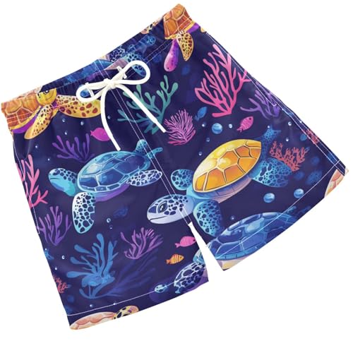 Pigsaly Boys Swim Trunks Colorful Turtles Underwater Purple Boys Board Shorts Swimsuit Swimwear Summer Bathing Suit 2T