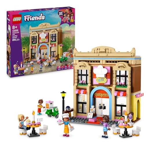 LEGO Friends Restaurant and Cooking School Set, Food Role-Play Toy with 4 Character Mini Dolls, a Cat Figure and Accessories, Birthday Gift for 8 Plus Year Old Girls 42655