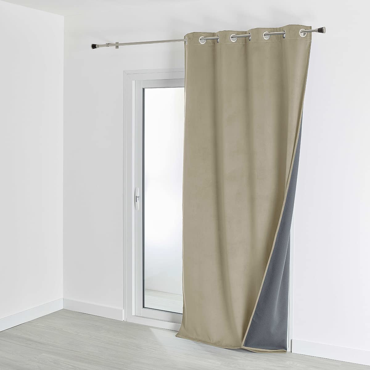 QABANE - Rideau Isolant Et Occultant en Velours Doublé Polaire - Velours 100% Polyester - Thermique Phonique - pour Chambre Salon - Ruban Thermocollant Inclus - 135 x 280 cm - Beige