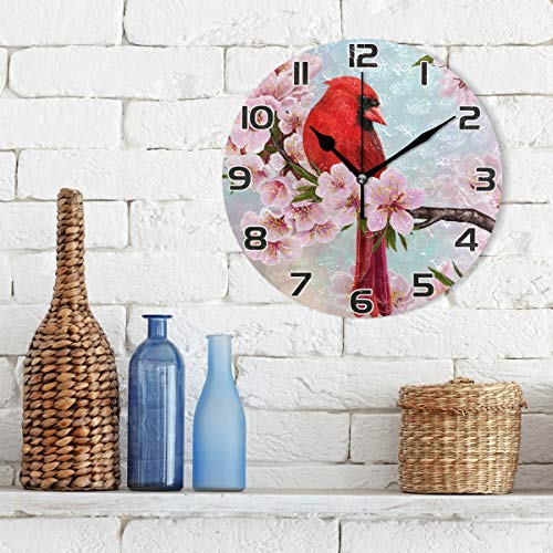 Mr.xzy Cardinal Bird Wall Clock, Rustic Vintage Non-Ticking Silent Wall Clock Battery Operated For Home Décor #TOP2
