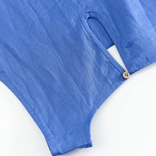 Image of Amazhiyu Women's 100% Linen High Low Midi Dress with Pocket