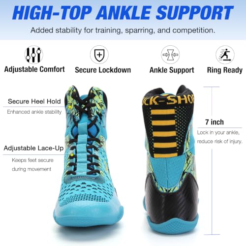 Image of Mens Boxing Shoes High Top Lightweight Breathable Boxing Boots with Ankle Support for Training and Sparring LS198