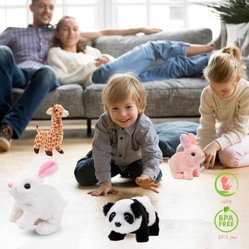 Image of Hopping Walking Bunny Toy with Sounds, Jumping Rabbit Wiggling Ears, Twitching Mouth and Nose, Educational Interactive Bunny Toy for Baby Kids (White Rabbit)