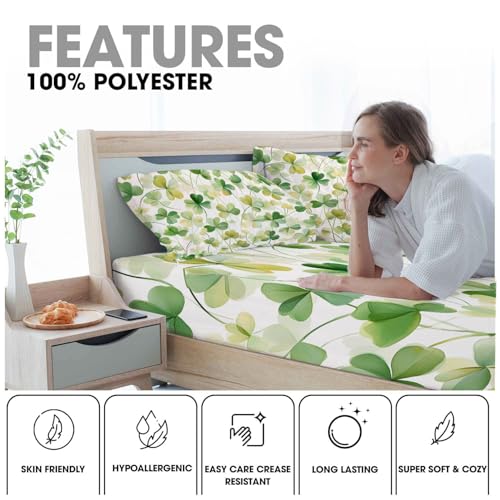 Drap housse 90x190 en microfibre douce motif trèfle de luxe - 7