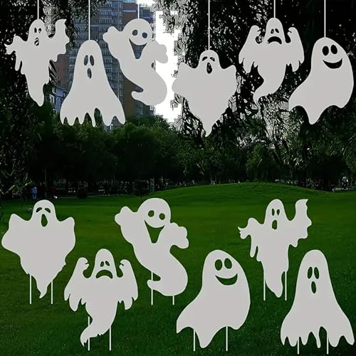Halloween Yard Signs Outdoor Decorations - 6 PCS Ghost Stakes Outside Decor - Double Sided Party...